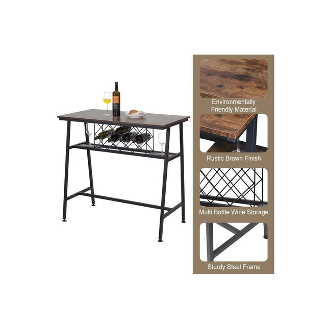 Viviendo Dining Table, Bar Table with Wine Storage Rack - Industrial Style