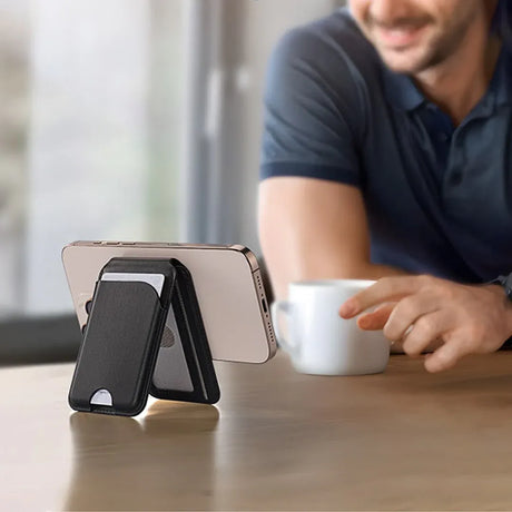 Jabees MagWallet with Rfid Blocking Magsafe Compatible Phone Wallet and Stand Black.
