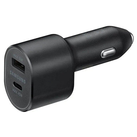 Black dual car charger, 45W.
