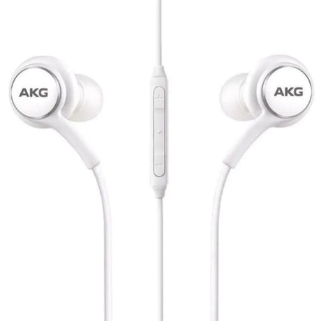 Samsung AKG white in-ear earphones with a 3.5mm plug.