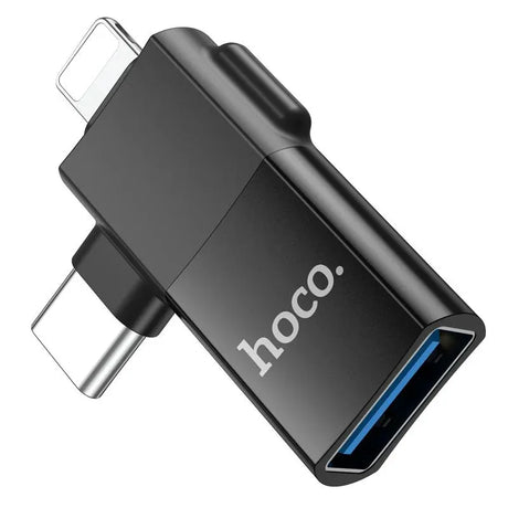 Hoco Lightning Male black dual adapter, model UA17.
