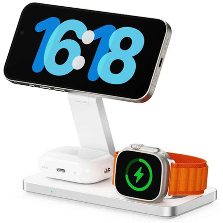 ChargeCore white charging stand, 20W, foldable.