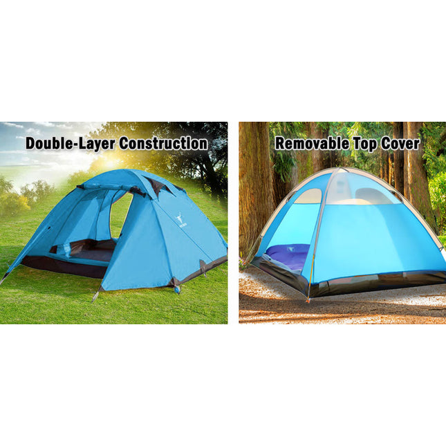 2 Person Portable Outdoor Lightweight Cycling Hiking Backpacking Camping Waterproof Tent - Blue