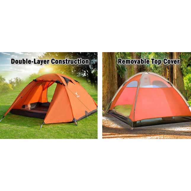 2 Person Portable Outdoor Lightweight Cycling Hiking Backpacking Camping Waterproof Tent - Orange