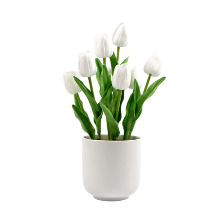 White ceramic artificial tulip plant, 35cm.