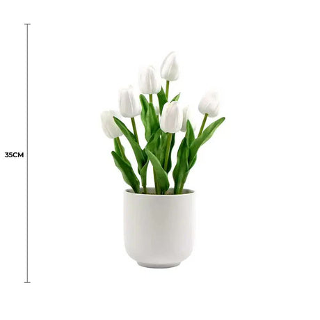 White ceramic artificial tulip plant, 35cm.