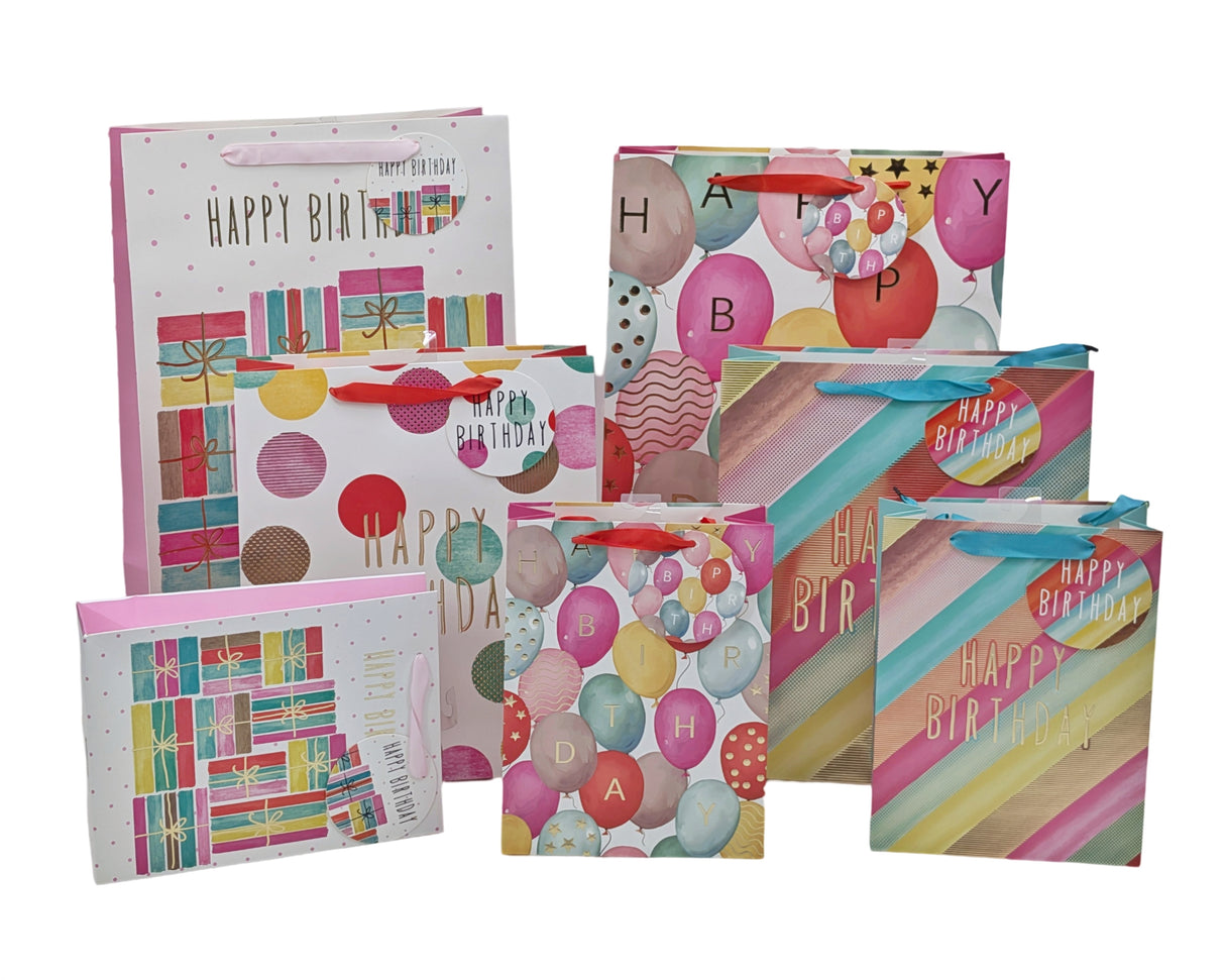 bulk 24 Medium Birthday Gift Bag Assort 23cm