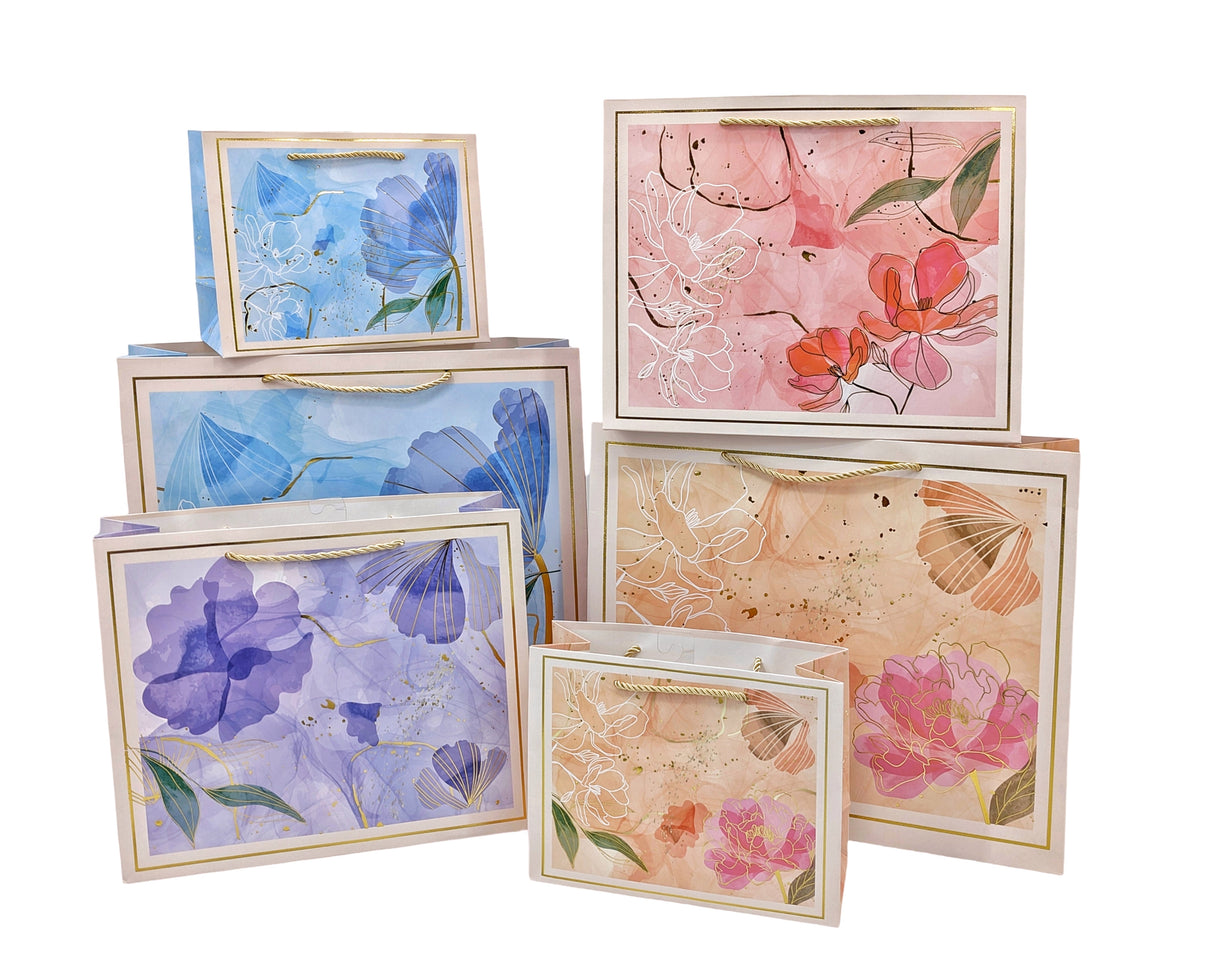 bulk 24 Large Landscape Floral Gift Bag Assorted 32cm