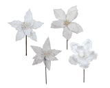 Bulk 36 Xmas White Poinsettia Pick d14-20x20cm 4 Asst