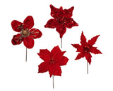 Bulk 36 Xmas Red Poinsettia Pick d14-23x20cm 4 Asst