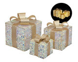 Bulk 2 Xmas Led Iridescent Tinsel Gift Box s/3 25cm 25led