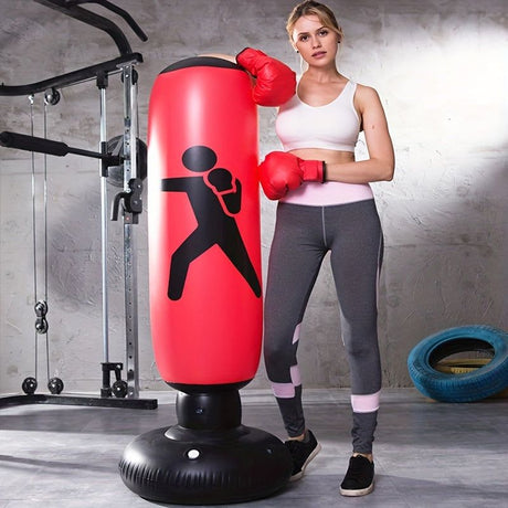 Red inflatable bag stand.
