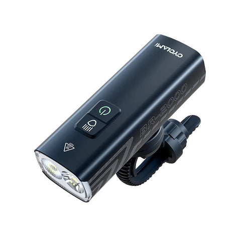 Black rechargeable LED bike light, waterproof.