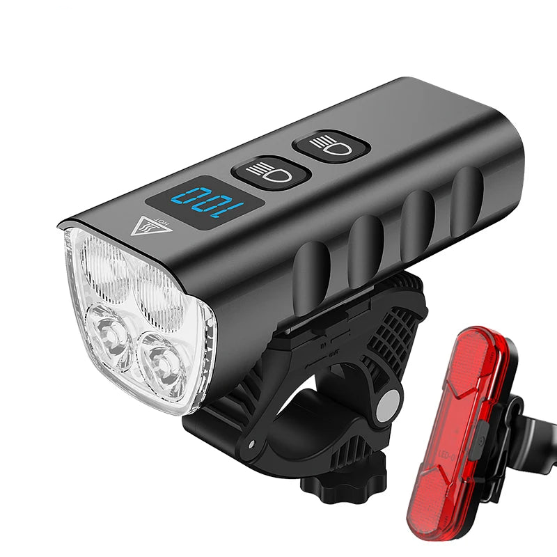 Black rechargeable bike light, waterproof.
