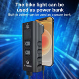 Black rechargeable bike light, waterproof.