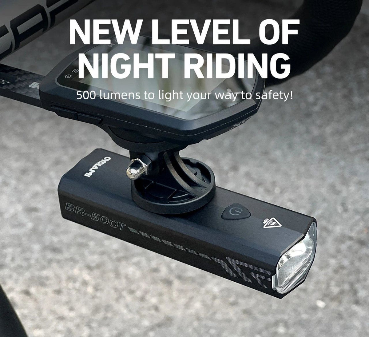 Black rechargeable bike light, lightweight.