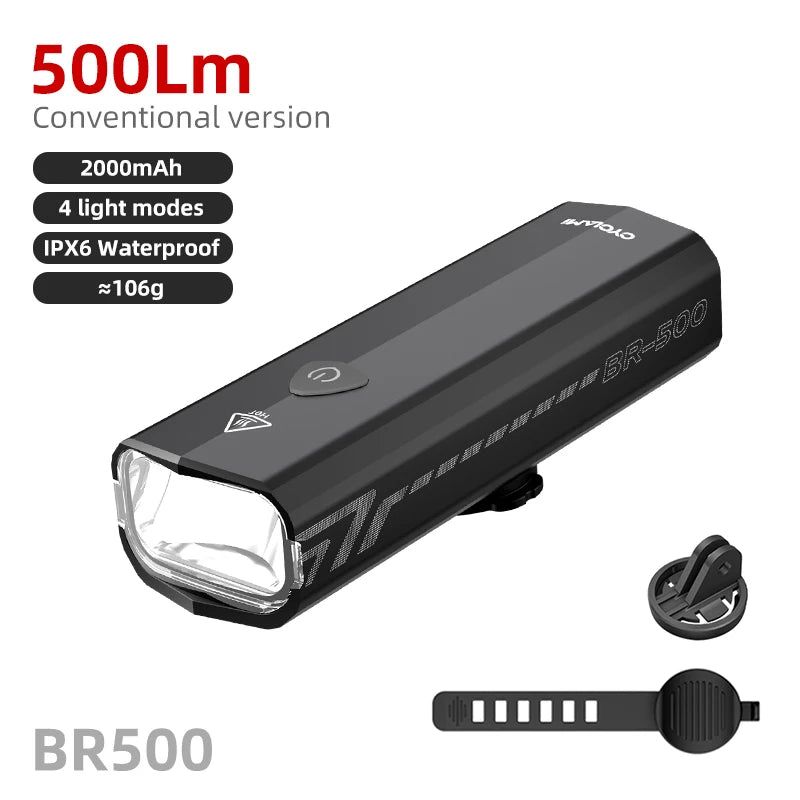 Black rechargeable bike light, waterproof.