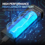 Black bicycle parts, rechargeable, lightweight.