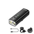 Black bike front light, lightweight.