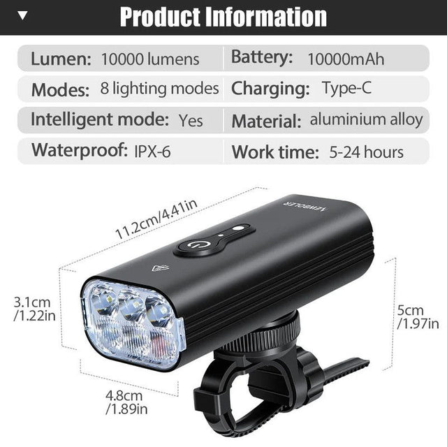 Black bicycle parts, rechargeable, waterproof.