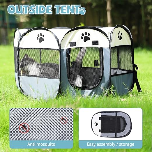 Portable Pet Playpen with Oxford Cloth, Foldable Octagon Dog & Cat Tent, Indoor & Outdoor Use size 74*74*43cm
