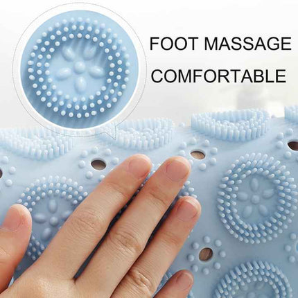 Blue Non-Slip Round Shower Foot Scrubber Mat - Soft Silicone Massage Pad for Foot Cleaning