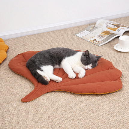 2 Pcs Yellow Leaf-Shaped Pet Sleeping Mat - Durable Dog Floor Pad & Cat Bed for Sleeping and Playtime