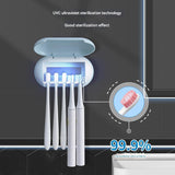 White Wall-Mounted Toothbrush Sterilizer with UV-C Disinfection and Drying - USB Rechargeable, Family 5-Brush Holders, ABS Material