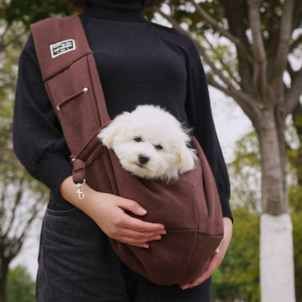 Brown Adjustable Pet Sling Carrier Bag - Comfortable and Hands-Free Design