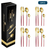 Red And Gold Patchwork Colours 410 Stainless Steel 16-Piece Flatware Set - Elegant Dinnerware with Knife, Fork, Spoon for 4 People