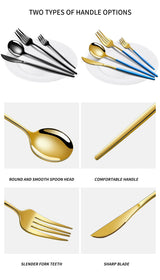 Pink And Gold Patchwork Colours 410 Stainless Steel 16-Piece Flatware Set - Elegant Dinnerware with Knife, Fork, Spoon for 4 People