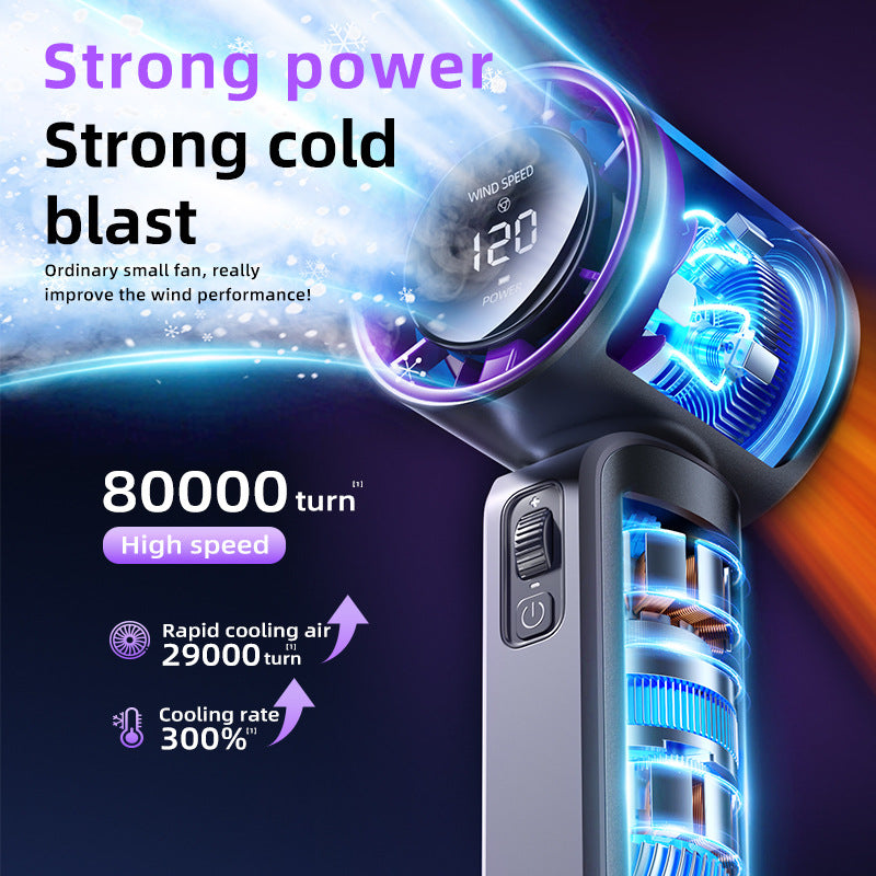Purple Portable Handheld Fan with 120-Speed Display - USB Rechargeable Mini Cooling Fan for Outdoor Use