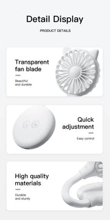 2 Pcs White Portable USB Mini Fan with Suction Cup - 360-Degree Adjustable Foldable Desktop Fan with 3 Speed Settings