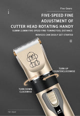 Professional Pet Grooming Hair Clipper Kit - Rechargeable, Low Noise, with Ceramic Blades & 5-Speed Adjustment(gold)
