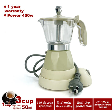 Latest Styles Electric Aluminum Espresso Moka Coffee Maker 3cups Italian Classic - Cream