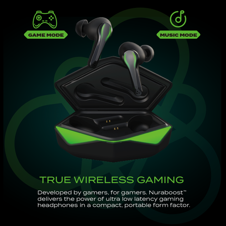 Matte Black Nuraboost Edge Ultra Low Latency Bluetooth 5.0 Gaming True Wireless Earbuds