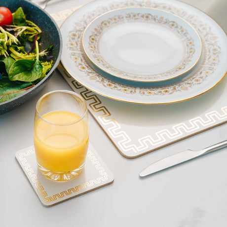 8 Pcs Clevinger MDF Placemats and Coasters Gold Border.
