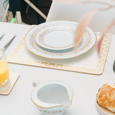 8 Pcs Clevinger MDF Placemats and Coasters Gold Border.
