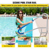 VEVOR Pool Rail 55x32 Pool Railing 304 Stainless Steel 250LBS Load Capacity Silver Rustproof Pool Handrail Humanized Swimming Pool Handrail with Blue Grip Cover & M8 Drill Bit & Self-Taping Screws