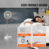 VEVOR 12 Inch Foldable Oscillating Standing Fan with Remote Control, 4 Speed Adjustable Portable Desk Quiet Fan, 7200mah Rechargeable USB Small Fan, Folded Rotating Floor Fan for Bedroom Office Travel