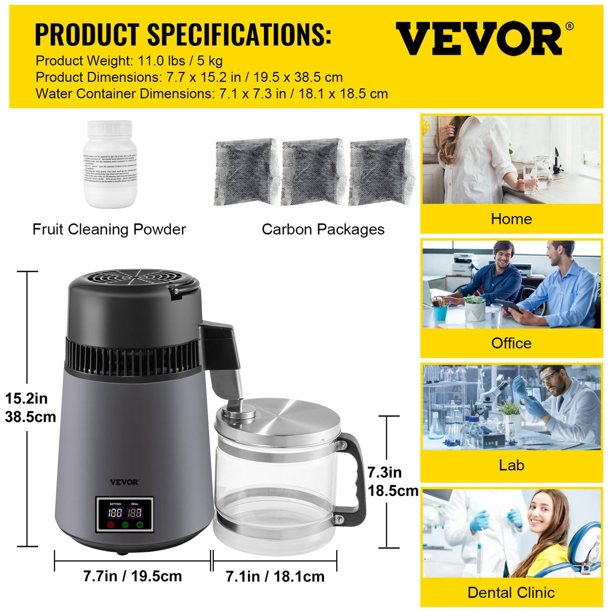 VEVOR Home Water Distiller Distilled Water Maker 4 L with Dual Temp Display Grey
