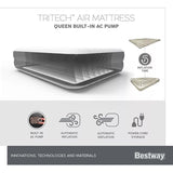 Bestway 2.03m x 1.52m x 46cm Tritech Air Mattress Queen Built-in AC pump