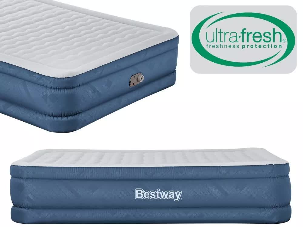 Bestway 2.03m x 1.52m x 46cm Fortech Snugable Top Air Inflatable Mattress Queen Built-in AC Pump