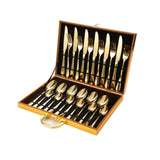 Gold stainless steel flatware cutlery gift, 24pcs, dishwasher safe.