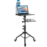 Portable laptop tripod stand on wheels, adjustable from 82 to 170cm.