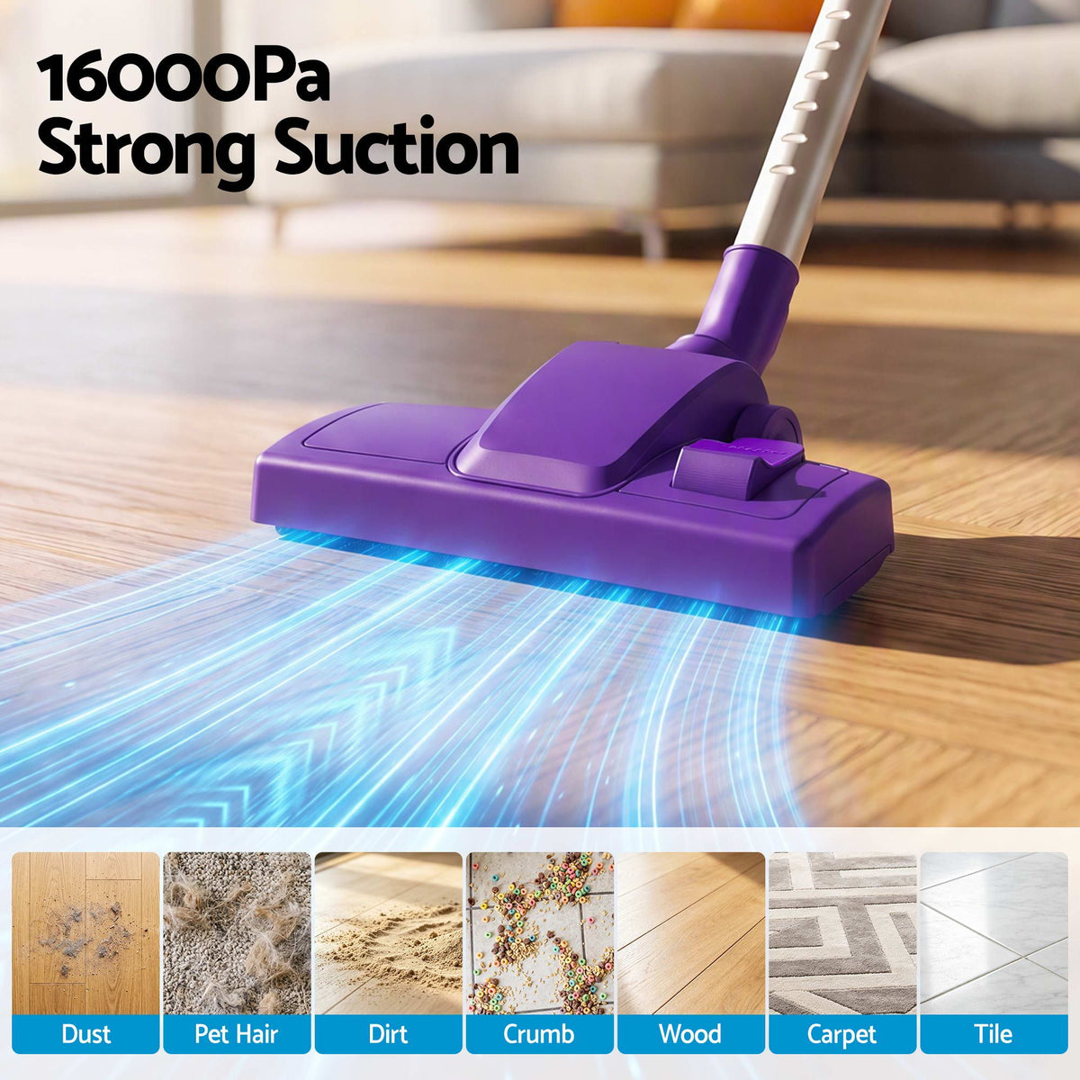 Purple stick vacuum cleaner.