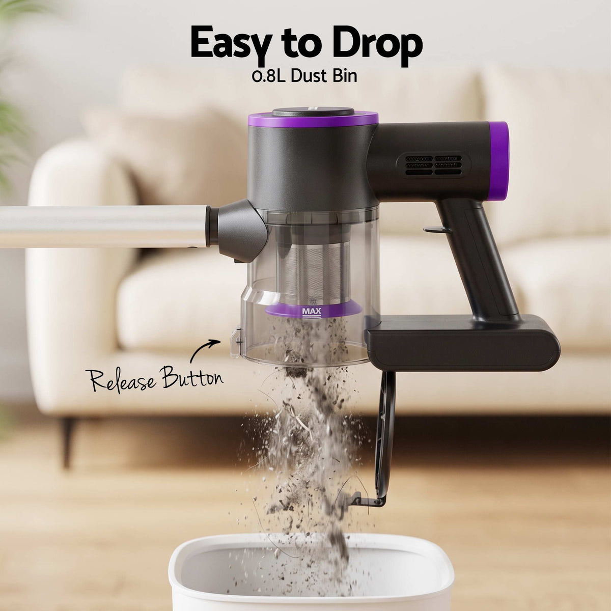 Purple stick vacuum cleaner.