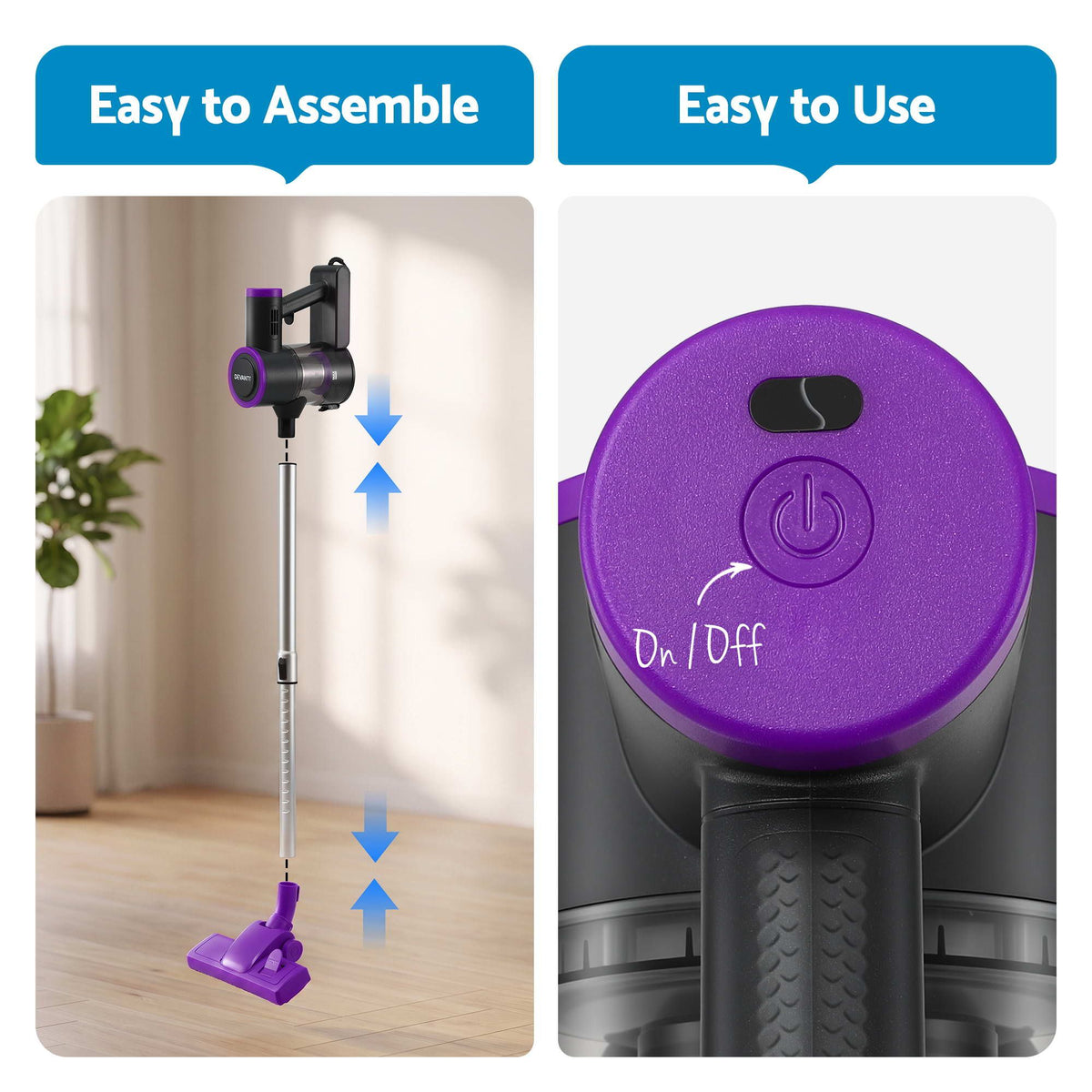 Purple stick vacuum cleaner.