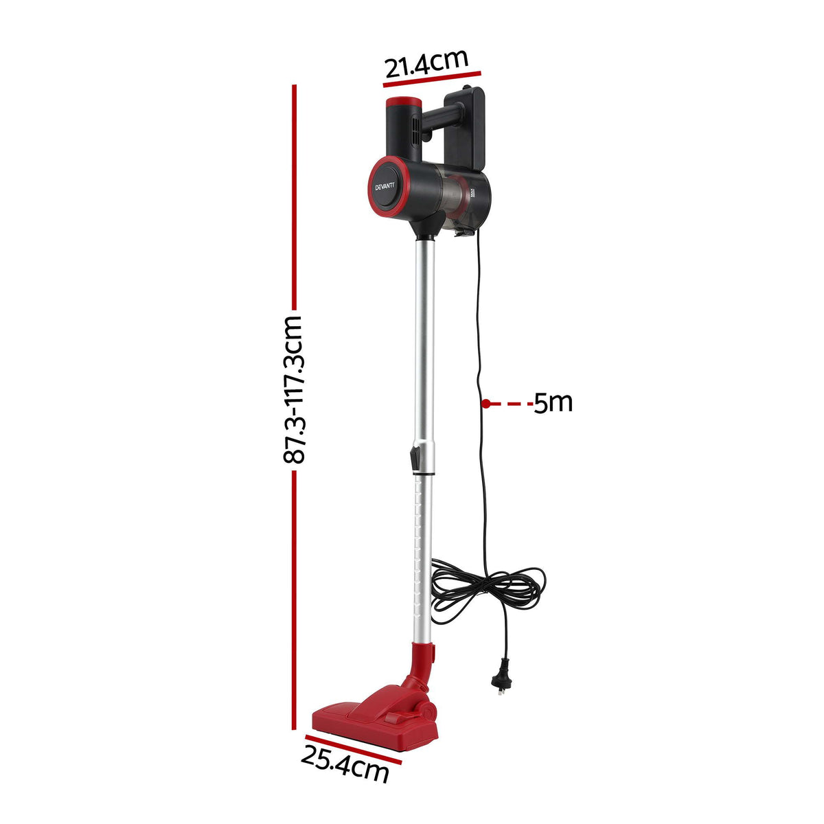 Red stick vacuum cleaner.