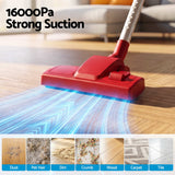 Red stick vacuum cleaner.